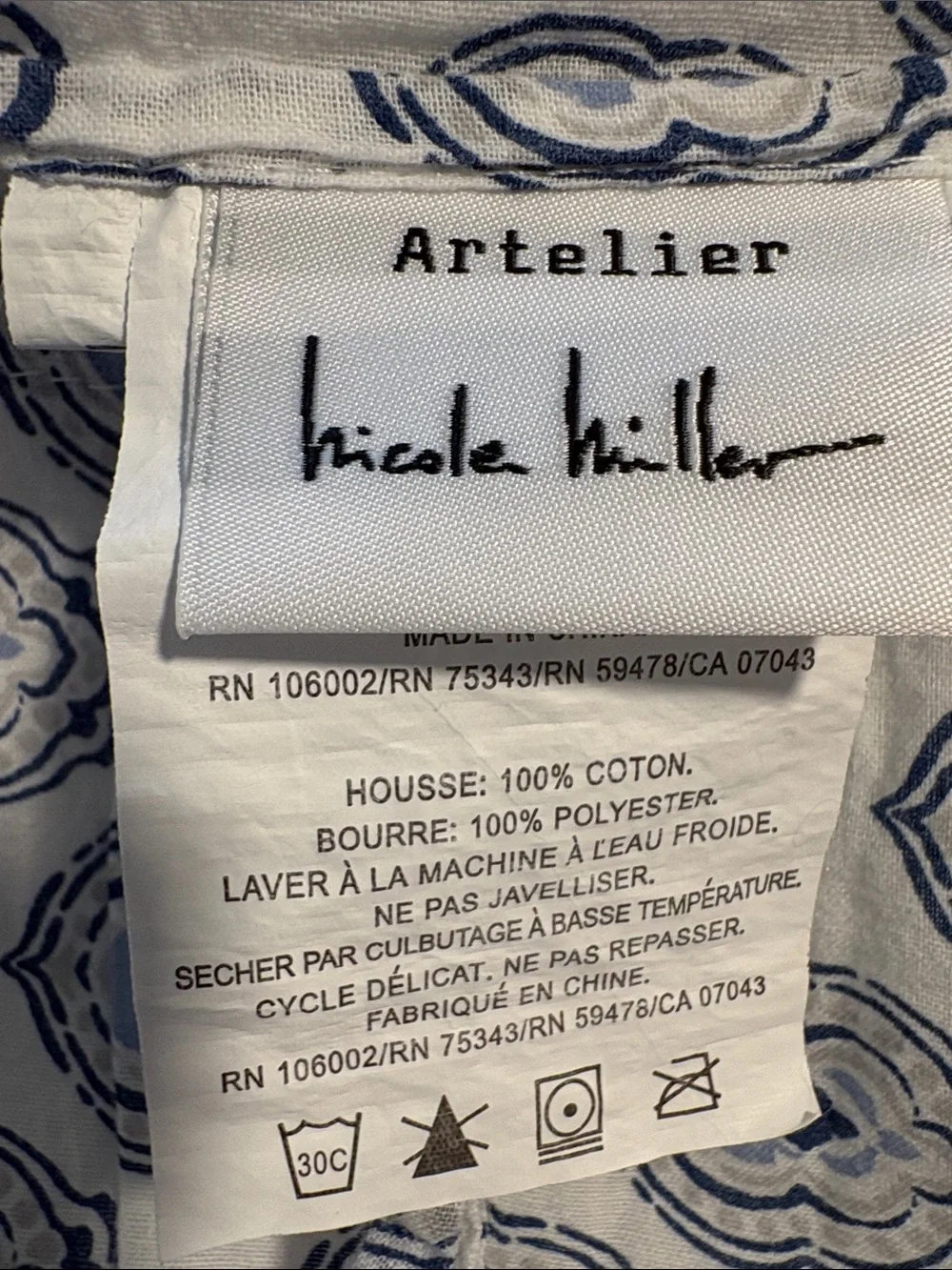 Nicole Miller PAIR of Quilted Euro Pillow Cover - Blue and White